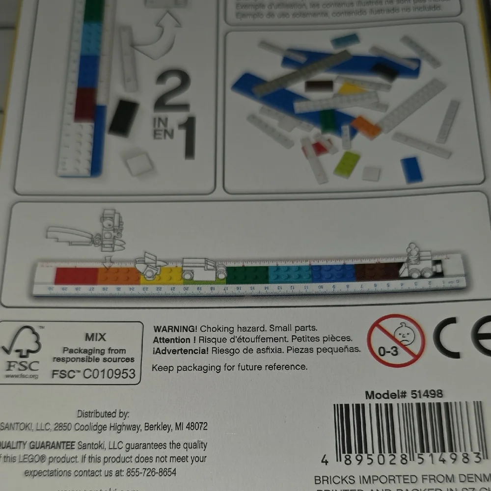 Lego Buildable Ruler Set - Red, Yellow, Blue, Black, White - NIB